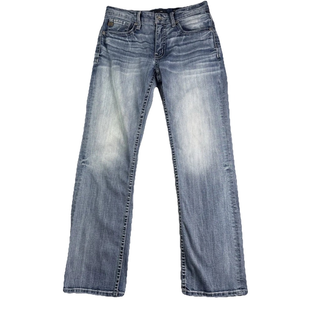 BKE Jake Jeans Men's 31x30.5 Distressed Straight Feathered Denim